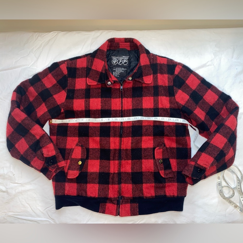 Vintage JCPenney Boys Bomber Red and Black Wool Plaid Kids Jacket